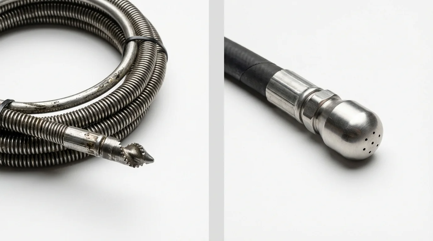 Drain snake cable and hydro jetting nozzle used for drain cleaning in Twain Harte, CA